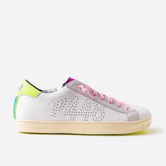 Woman’s P448 John Dogma low-top sneakers pink laces and a neon heel tab - Picture 9 of 15